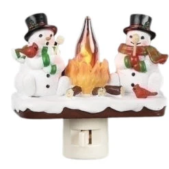 4" Snowmen By Camp Fire Night Light
