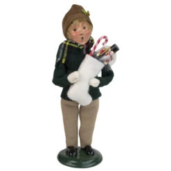 Byers' Choice - Stocking Family Boy With A White Stocking Caroler