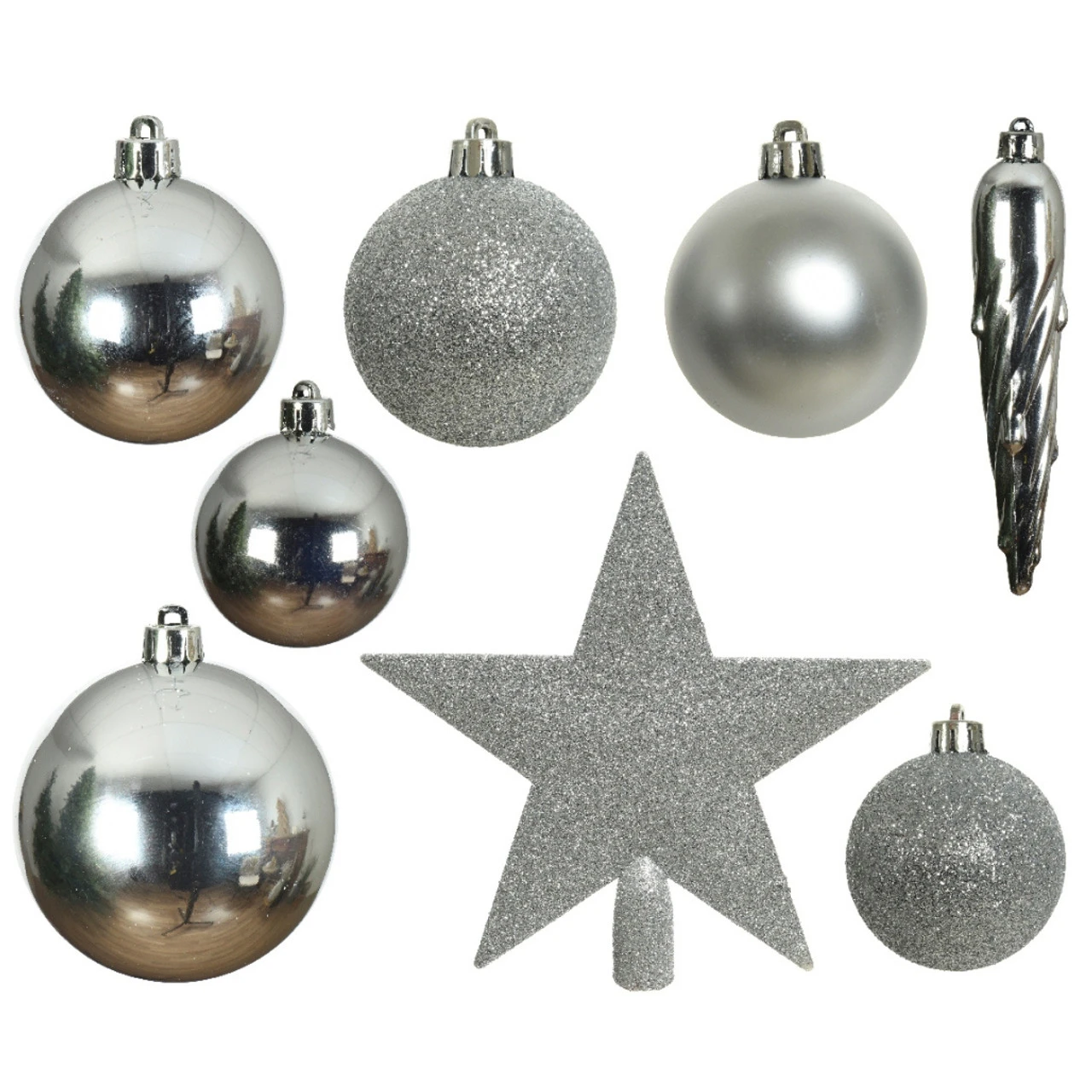 33 Piece Silver Shatterproof Ornament Set 4 33 Piece Silver Shatterproof Ornament Set - Image 2
