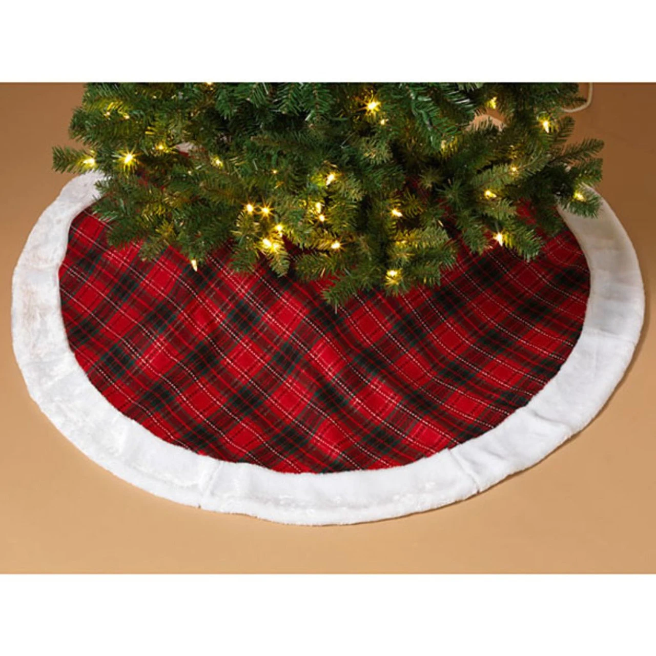 Red Plaid Fur Trimmed Tree Skirt 4 Red Plaid Fur Trimmed Tree Skirt - Image 2