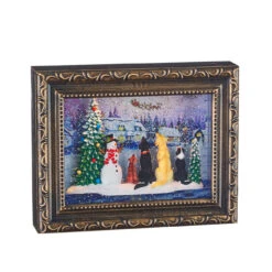 9.75 Inch Lighted Water Picture Frame Dogs Watching Santa