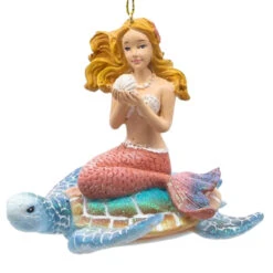 Kurt Adler Pink Mermaid On Turtle Ornament