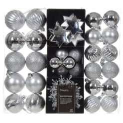 40 Piece Silver Shatterproof Ornament Set