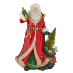 15" Santa With Bell And Lighted Tree Figurine