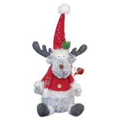 Winter Moose Sitter Wearing Polka Dot Hat