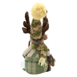 Green Plush Sitting Moose Figurine -Finest Christmas Decoration 423680A Green Plush Sitting Moose Figurine back 93598.1675715108