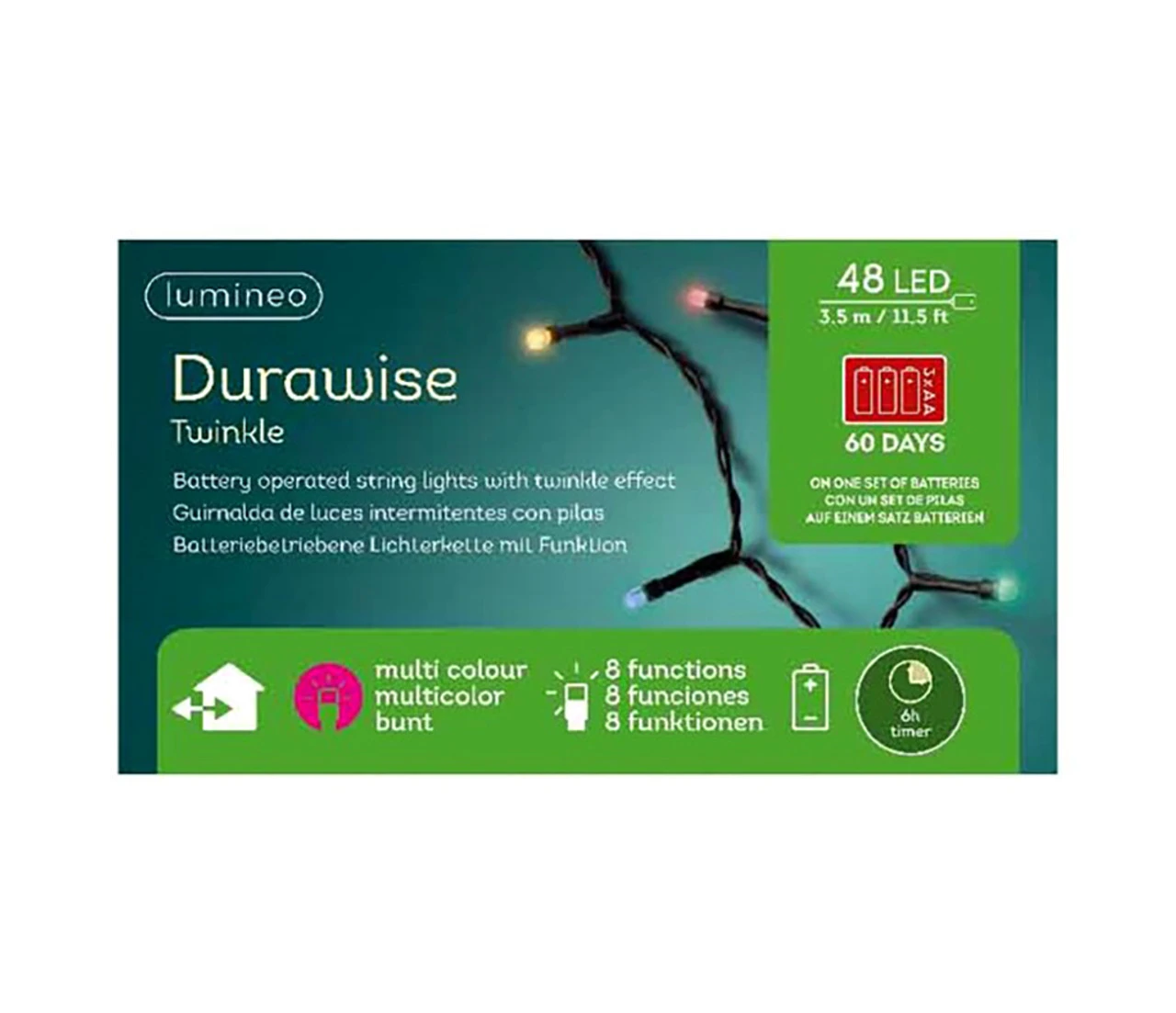 Lumineo 48 LED Multi-Colored Twinkle Lights On Black Wire 3 Lumineo 48 LED Multi-Colored Twinkle Lights On Black Wire