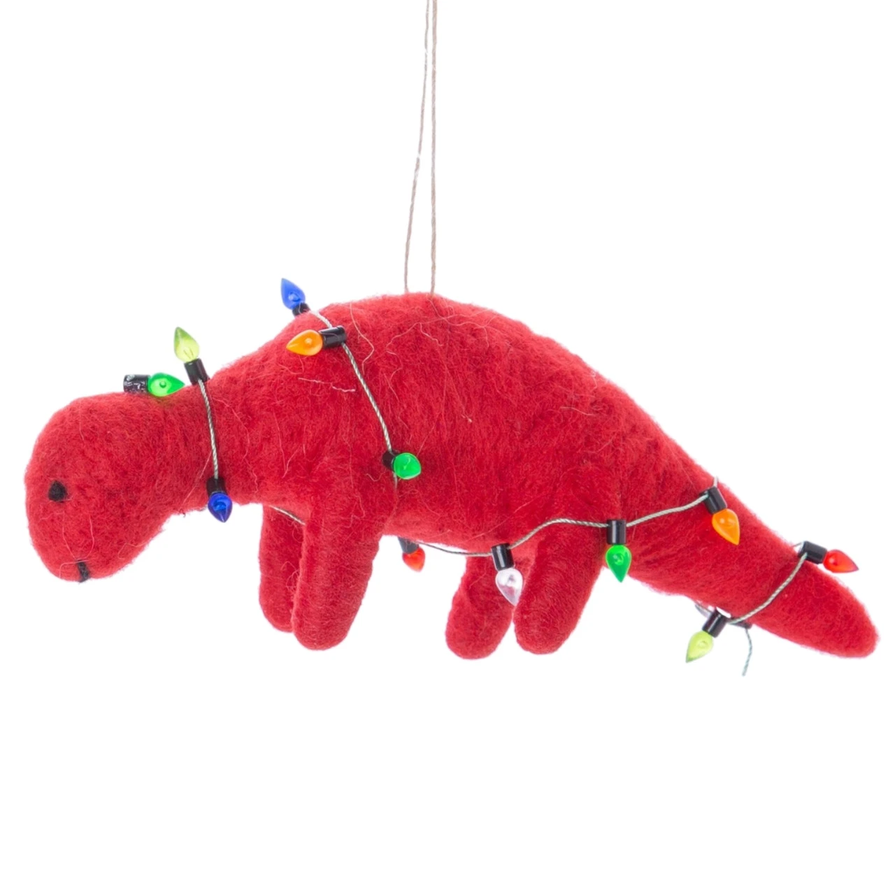 Felt Red Dinosaur With Lights Ornament 3 Felt Red Dinosaur With Lights Ornament