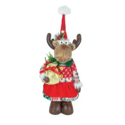Girl Moose Dressed In Christmas Attire Figurine