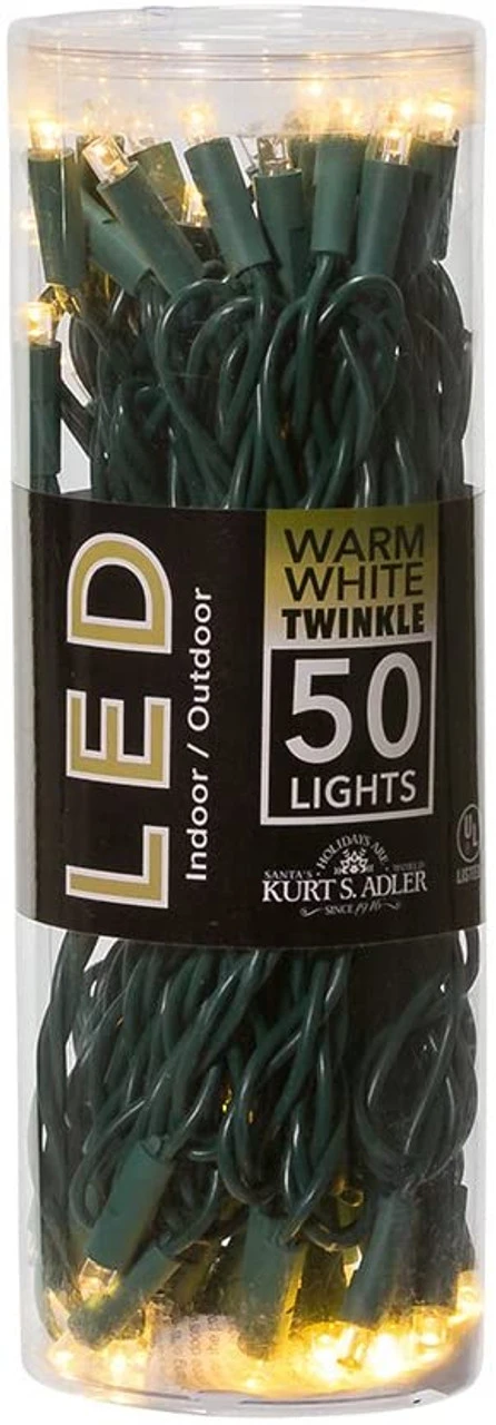 Kurt Adler 50 LED 5MM Warm White Twinkle Lights Green Wire 3 Kurt Adler 50 LED 5MM Warm White Twinkle Lights Green Wire