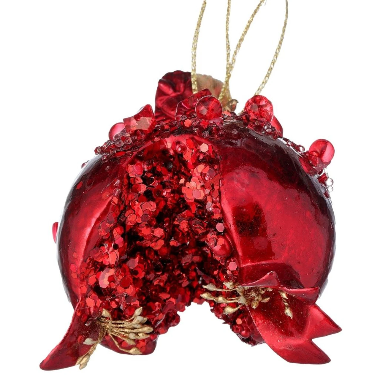 4.5" Red Heavy Jeweled Pomegranate Leaf Ornament 3 4.5" Red Heavy Jeweled Pomegranate Leaf Ornament