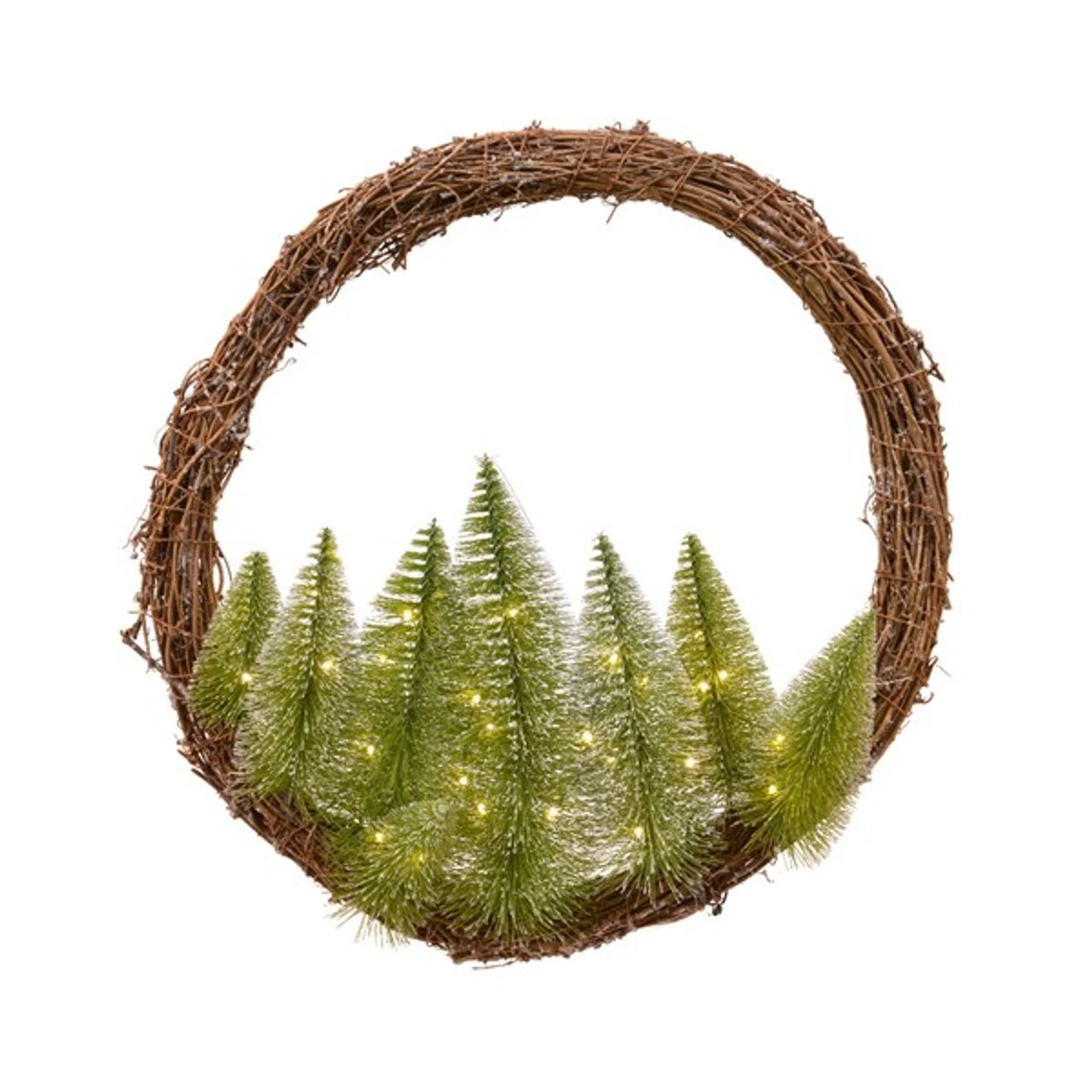 20" Willow Wreath With LED Lit Mini Christmas Trees Inside 3 20" Willow Wreath With LED Lit Mini Christmas Trees Inside