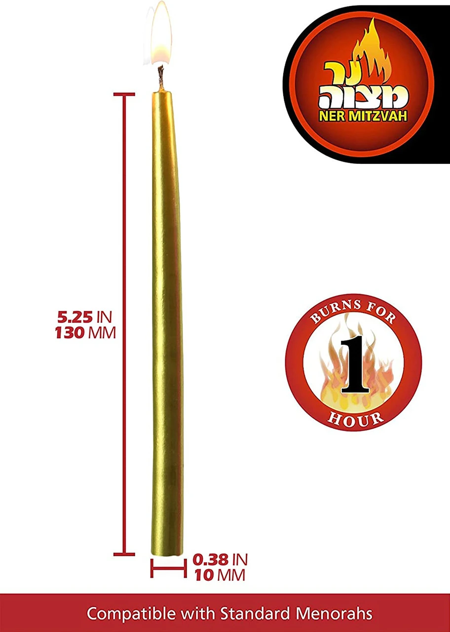 Gold Metallic Hannukah Menorah Candles Standard 5 Gold Metallic Hannukah Menorah Candles Standard - Image 3
