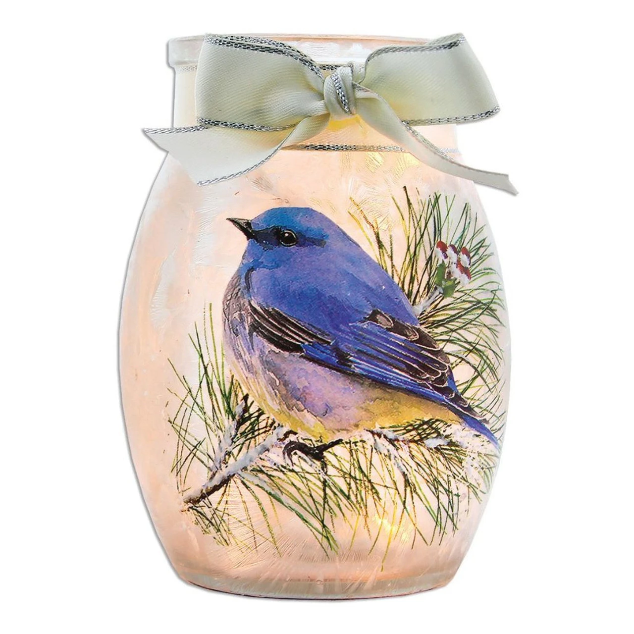 Light-up Winter Bluebird Looking Forward Small Glass Jar 3 Light-up Winter Bluebird Looking Forward Small Glass Jar