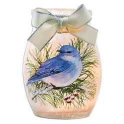 Light-up Winter Bluebird Turned Head Small Glass Jar