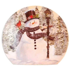 Small Snowman At Lamp Post Lit Glass Orb