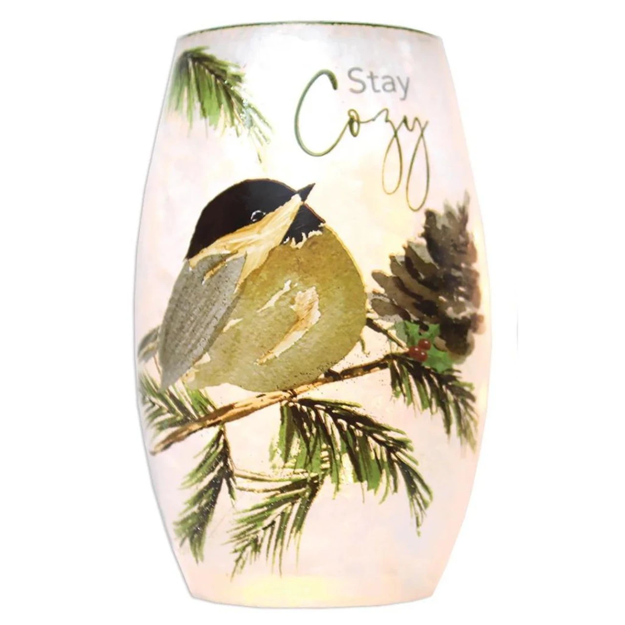 Small Stay Cozy Pinecone Lit Glass Vase 3 Small Stay Cozy Pinecone Lit Glass Vase