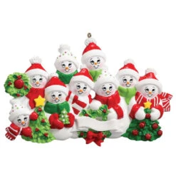 Personalized Snow Family Of 9 Ornament