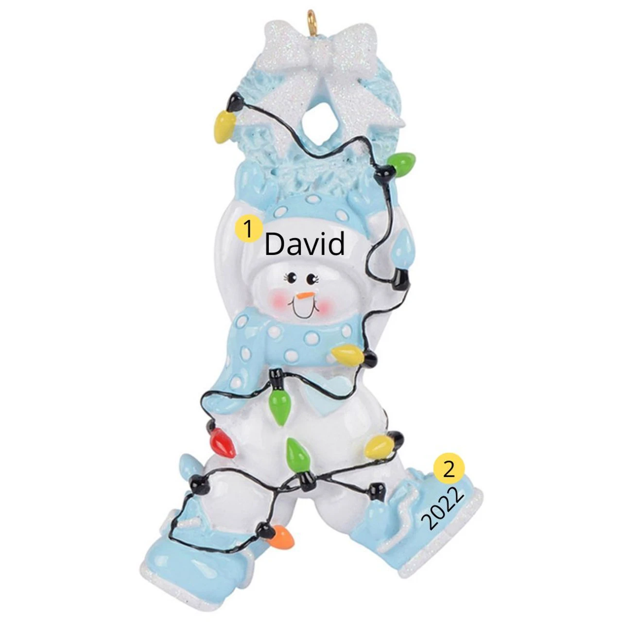 Personalized Baby Boy Blue Wrapped Up In Lights Ornament - Image 2