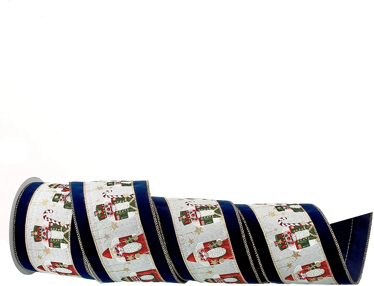 4" X 10 Yard Nutcracker Velvet/Gold Back Wired Ribbon - Navy 3 4" X 10 Yard Nutcracker Velvet/Gold Back Wired Ribbon - Navy