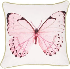 Pink Beaded Butterfly Pillow 12" X 12"
