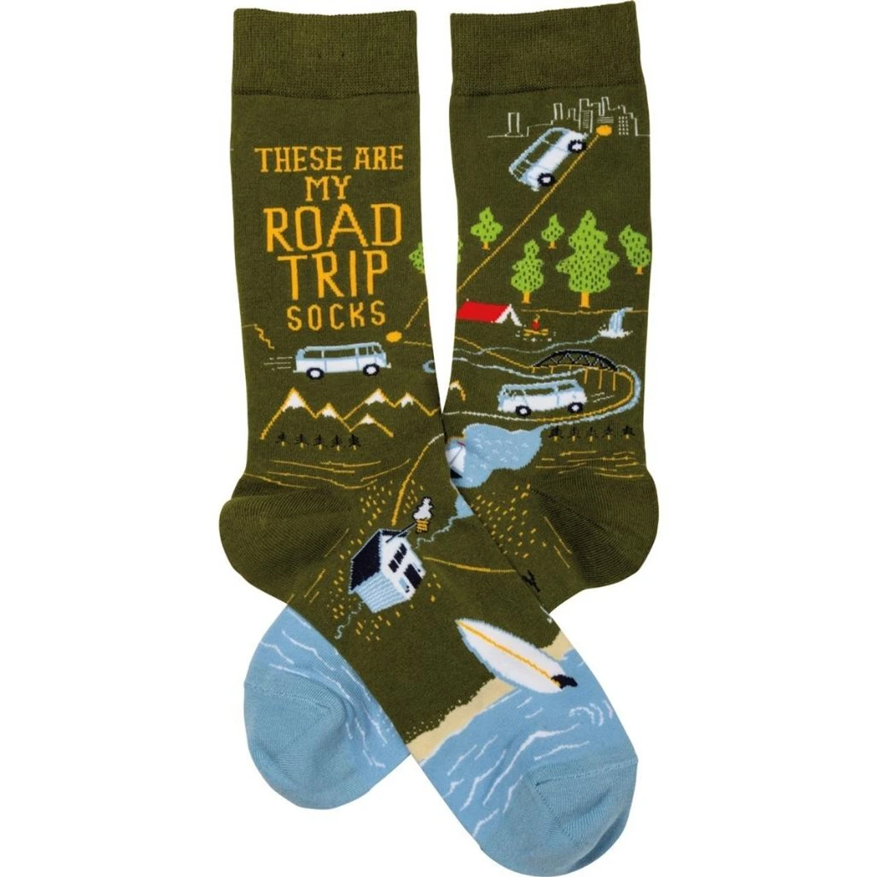 Primitives By Kathy These Are My Road Trip Socks In Travel-Inspired Design, Green, One Size 3 Primitives By Kathy These Are My Road Trip Socks In Travel-Inspired Design, Green, One Size
