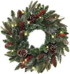 24" Pre-Lit Cordless LED Pre-lit Pine Wreath With 25 LED Lights