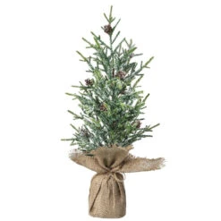 19" Mini Fir Tree With Cones In Burlap Sack