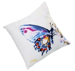 Blue Embroidered Butterfly Pillow