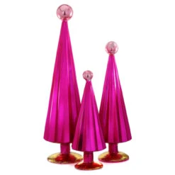 Cody Foster Fuschia Pink Pleated Glass Trees Set