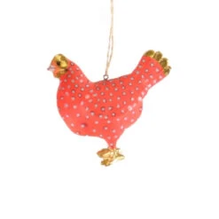 Cody Foster Paper Mache Bright Orange Merriment Hen Ornament
