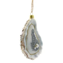 Cody Foster Glass Silver Oyster With Pearl Ornament
