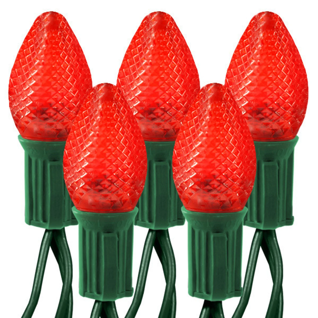 25 LED Red C7 Faceted Style Lights Green Wire 3 25 LED Red C7 Faceted Style Lights Green Wire
