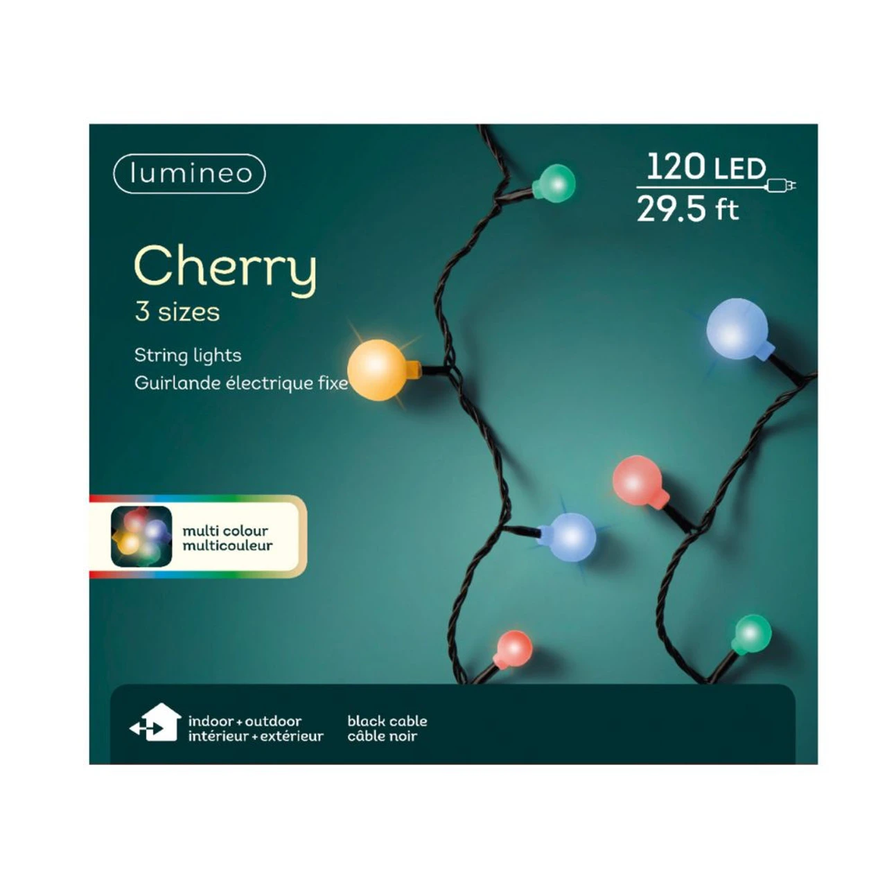 Lumineo 120 LED Multi Color Cherry Lights Black Wire 3 Lumineo 120 LED Multi Color Cherry Lights Black Wire