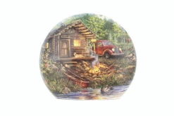 Stony Creek - Round Shaped Decorative Light - Hand-Painted With Cabin In The Woods And An Old School Pick-Up Truck