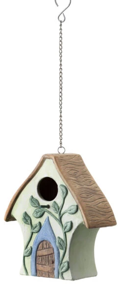 Ceramic & Metal Hanging Birdhouse With Vine