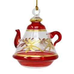 Hand Blown Glass Red Tea Pot Ornament