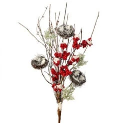 32" Snow Berry Twig Nest Spray