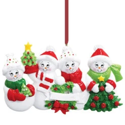 Personalized Snow Family Of 4 Ornament
