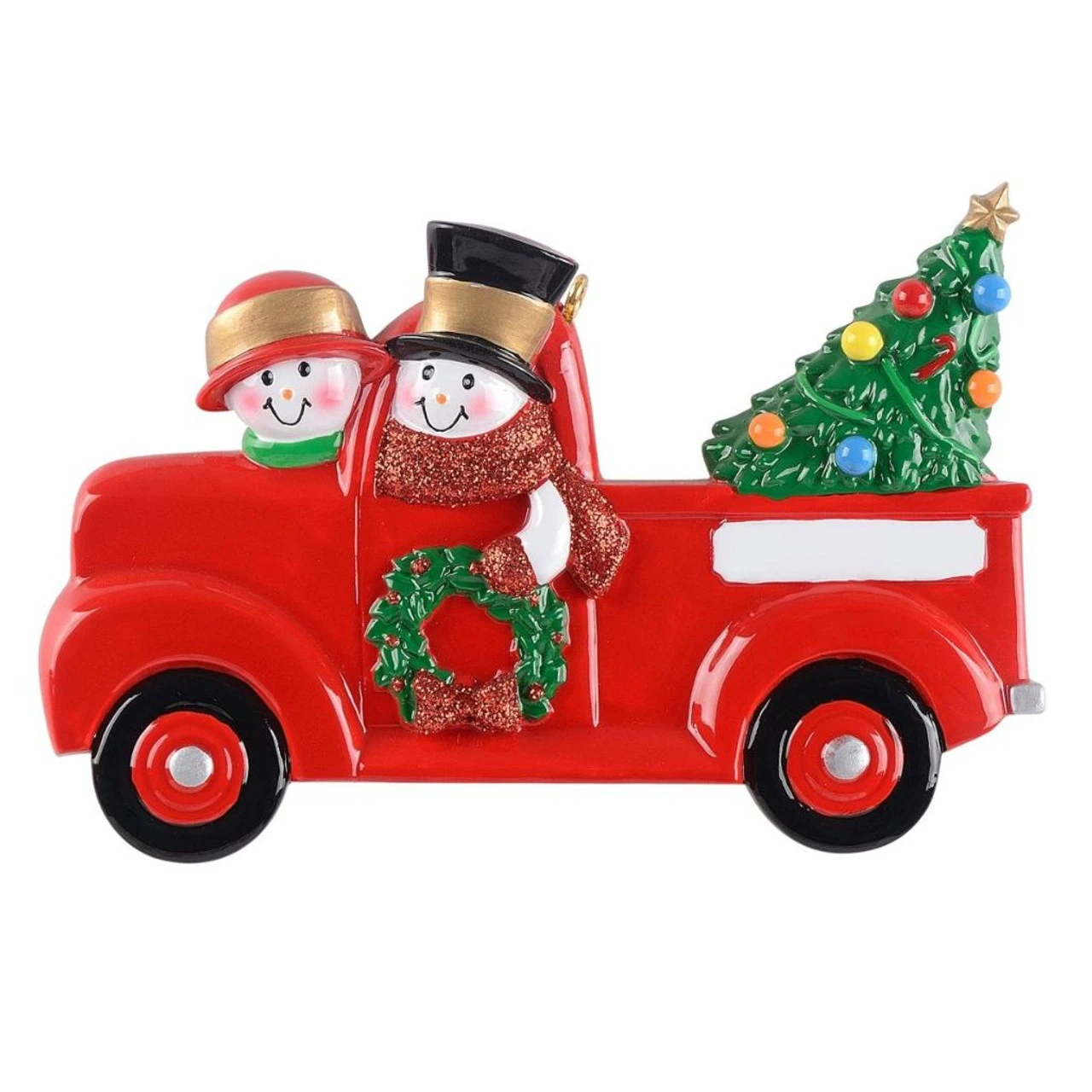 Personalized Snowman Couple In Red Truck Ornament 3 Personalized Snowman Couple In Red Truck Ornament