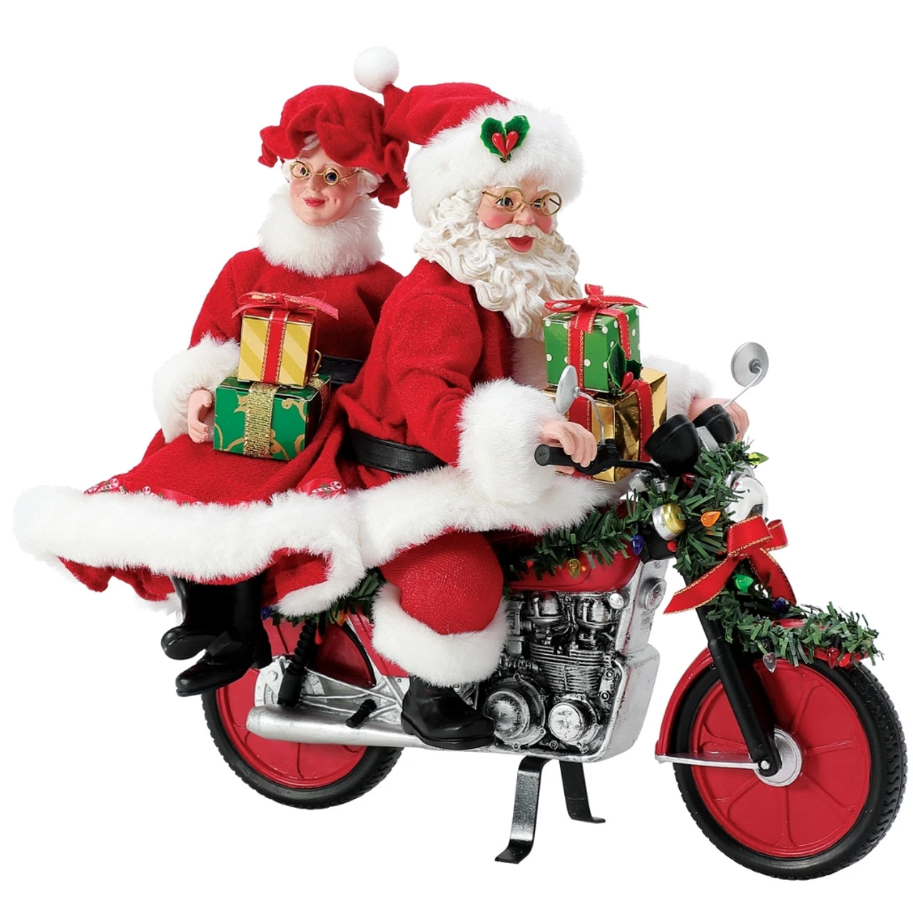 Possible Dreams Mr And Mrs Santa Riding Motorcycle Clothtique Figurine