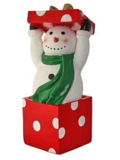 26" Outdoor Snowman Standing In A Gift Box Figurine