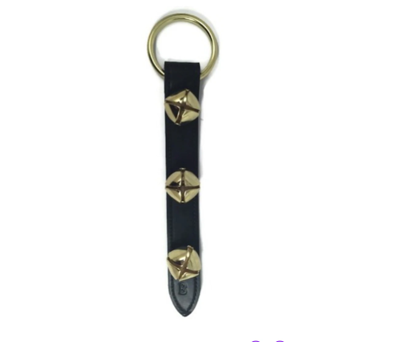 Belsnickel 3 Large Brass Plated Bells On Black Leather Strap 12" Door Hanger 3 Belsnickel 3 Large Brass Plated Bells On Black Leather Strap 12" Door Hanger