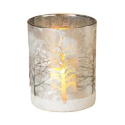 Small Silver Forest Design Candle Holder