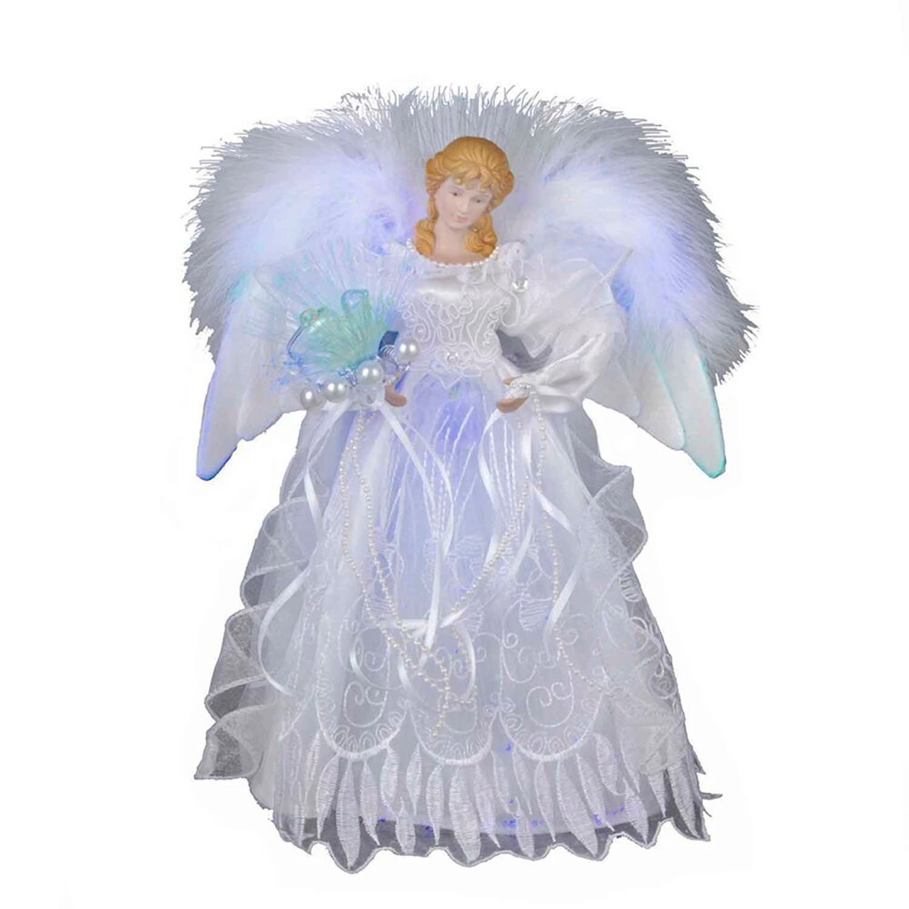 Kurt Adler 12" White And Silver Fiber Optic Angel Tree Topper 2 Kurt Adler 12" White And Silver Fiber Optic Angel Tree Topper