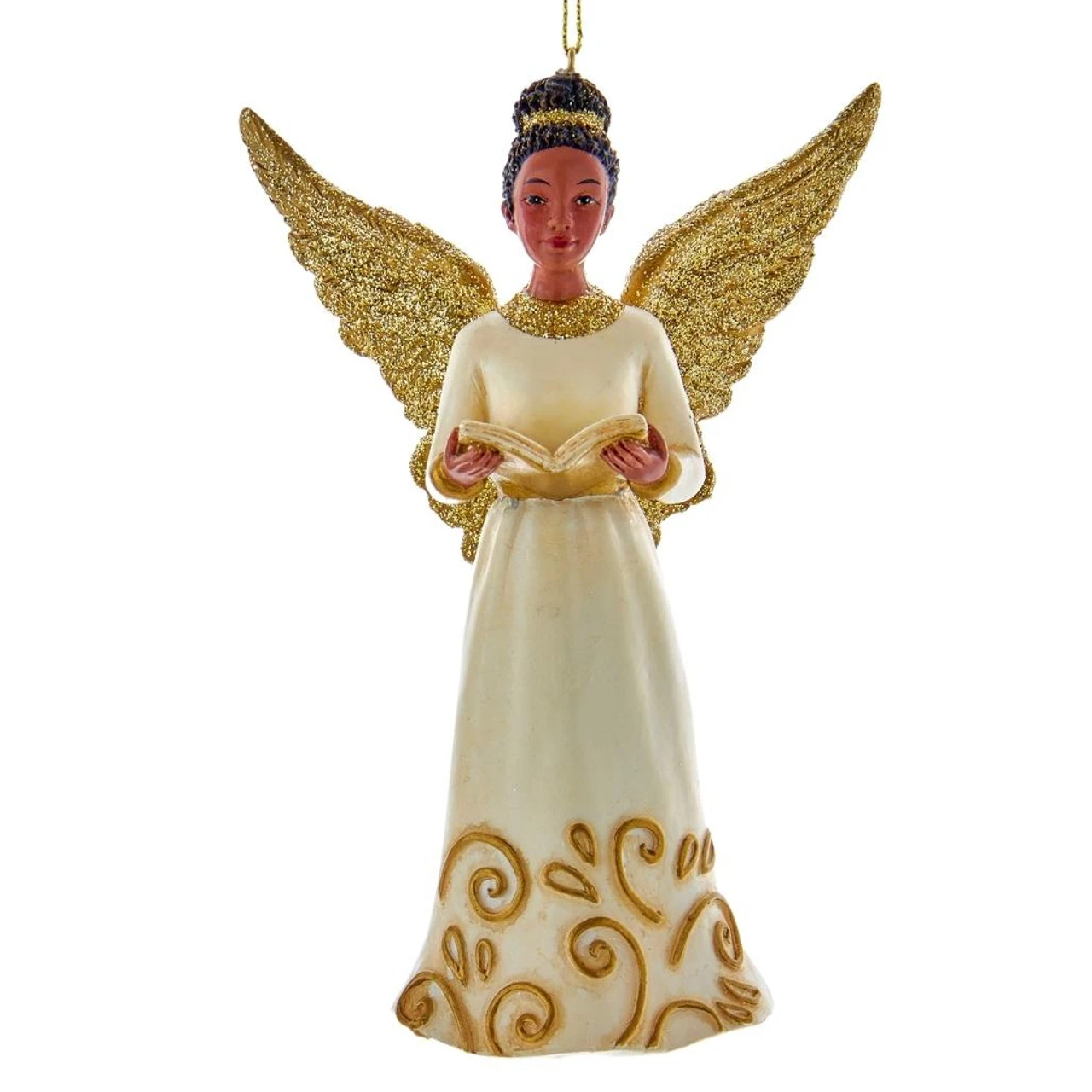 Kurt Adler African American Ivory And Gold Angel Ornament With A Book