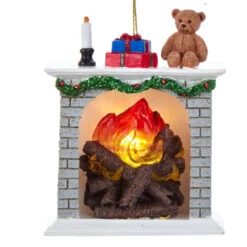 Kurt Adler Grey Brick Fireplace With Light Ornament