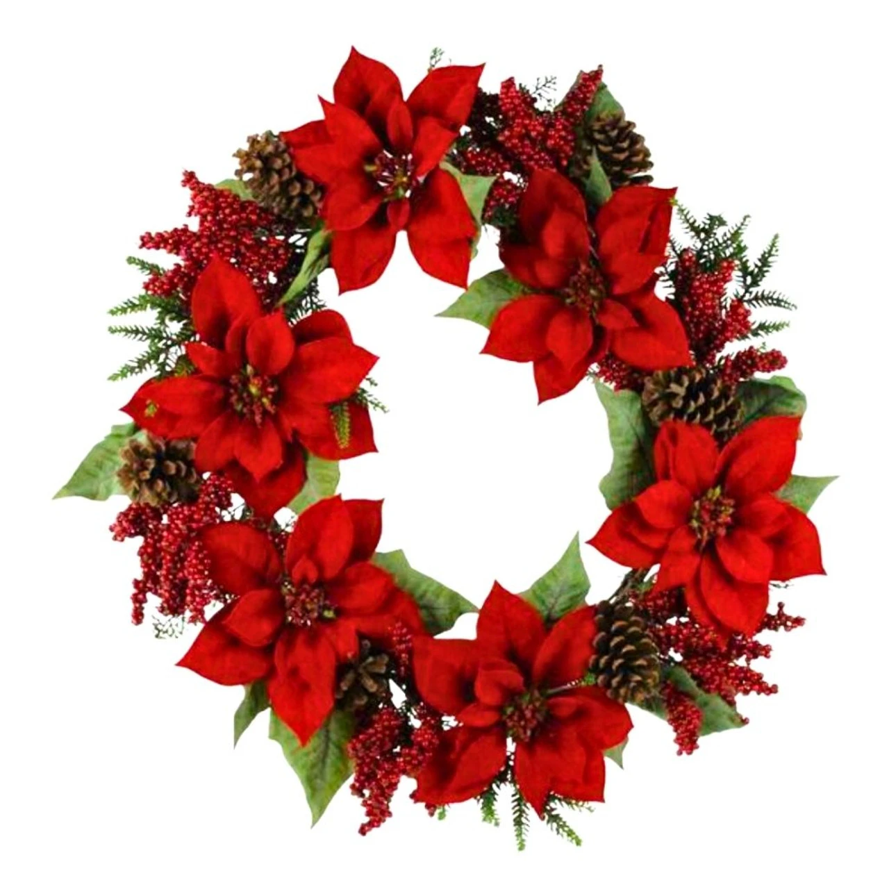 30" Wreath With Poinsettias, Berries, And Pinecones 3 30" Wreath With Poinsettias, Berries, And Pinecones