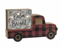 "All Is Calm All Is Bright" Plaid Truck Figurine