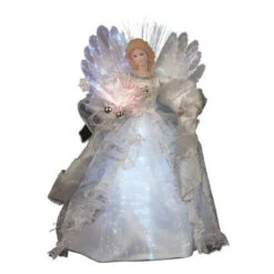 Kurt Adler 12 Inch White Silk Fiber Optic LED Angel Christmas Tree Topper